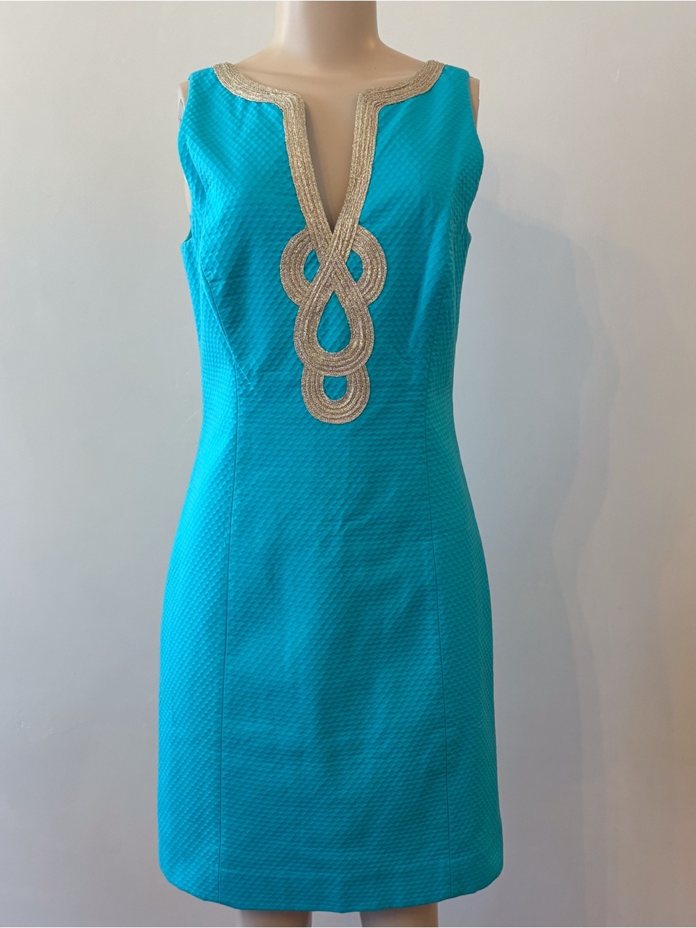Lilly Pulitzer Turquoise Shift Dress with Cream Trim - Picture 2 of 7